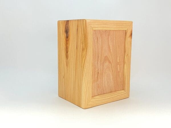 A wooden box with a white background