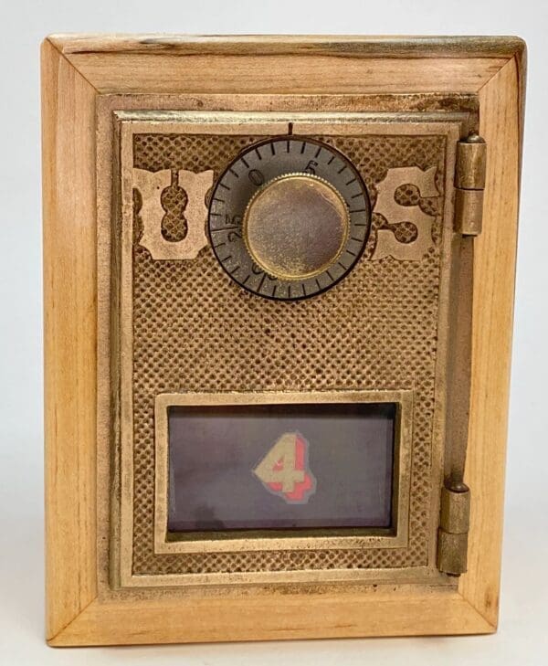 A wooden box with a picture of the us flag on it.