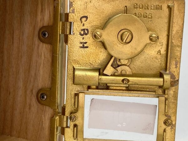 A close up of the door frame and the lock.