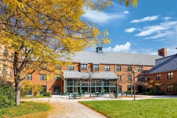 A building with trees in front of it