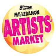 A yellow and pink logo for mt. Lebanon artists ' market